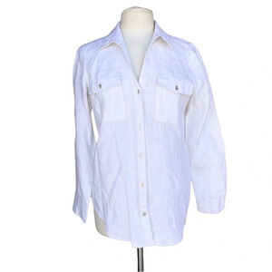 SYMPLE NYC Women’s Size M Off-White Linen Roll-tab Sleeve Button Pocketed Shirt